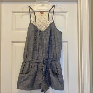 Mossimo Gray Sleeveless Romper with Lace Detail, size L
